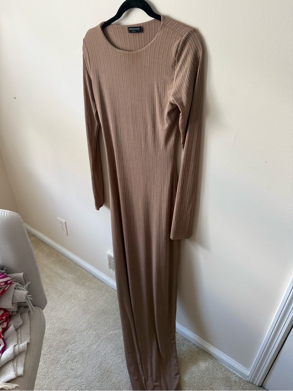 Naked Wardrobe Taupe Ribbed Long Sleeve Bodycon Maxi Dress XI